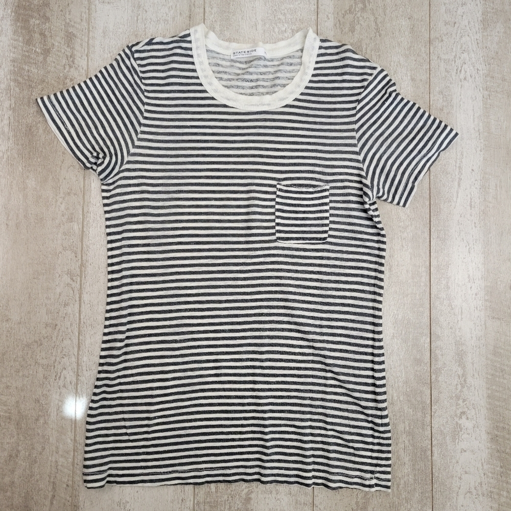 Stateside Striped Linen Blend Short Sleeve T-shirt Size XS